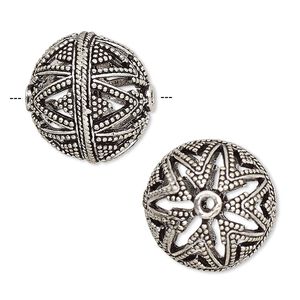 Bead 1pkg1 silver-plated, 19mm beaded round / triangle & rope / cutouts, brass antique