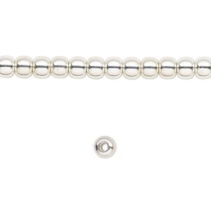 Bead 1pkg1 silver-finished, 4mm round, brass 8 inch
