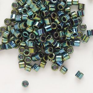 Seed bead, Delica&reg;, glass, pkg/250g, #8 round, opaque metallic iris dark green (DBL-0027).