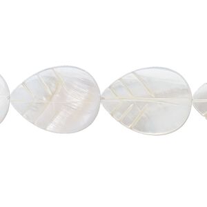 Mother-of-pearl shell 1pkg1, carved leaf bead 15.5 to 16 inch white 20x15mm