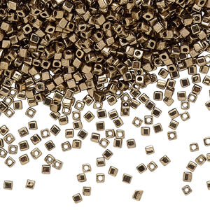Seed bead, Miyuki, glass, pkg/250g, 1.8mm square, opaque metallic dark bronze, (SB-457).