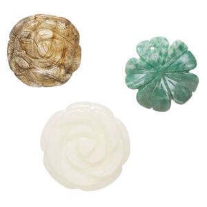 Multi-gemstone 1pkg3, top-drilled carved flower drop mix mixed colors 34x29mm-41x41mm
