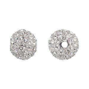 Bead 1pkg1 rhodium-plated pewter, 14mm round, clear crystal Dione&reg;