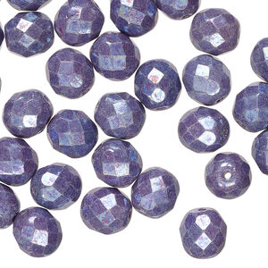 Bead 1pkg50 Czech fire-polished glass, opaque white chalk nebula, 8mm faceted round.