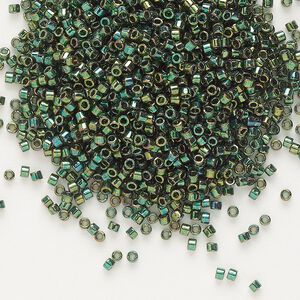 Seed bead, Delica&reg;, glass, pkg/7.5g, #11 round, translucent rainbow gold luster emerald (DB-0125).