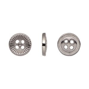 Button, gunmetal-finished "pewter" (zinc-based alloy), 11.5mm single-sided corrugated round. Sold per pkg of 50.