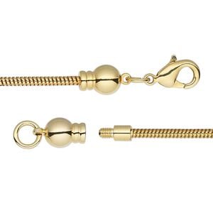 Chain 1pkg1 gold-plated snake, 2mm / lobster claw clasp / fits 3.5-6mm hole, Dione&reg; brass 16 inch