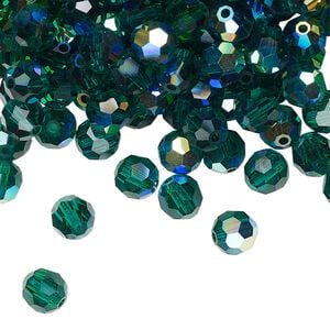 Bead 144pk emerald AB, Preciosa Czech crystal 6mm round