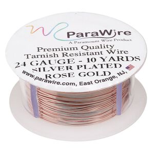 Wire, ParaWire&trade;, rose gold-finished copper, round, 24 gauge. Sold per 10-yard spool.