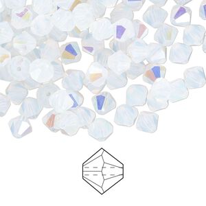 Bead 24pk white opal AB, Preciosa Czech crystal 5mm bicone