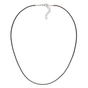 Necklace cord, waxed cotton cord with imitation rhodium-finished steel and "pewter" (zinc-based alloy), brown, 1.5mm round, 18 inches with 1-1/2 inch extender chain and lobster claw clasp. Sold per pkg of 4.