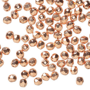 Bead 1pkg100, fire-polished, copper-plated glass, opaque clear, 4mm faceted round.