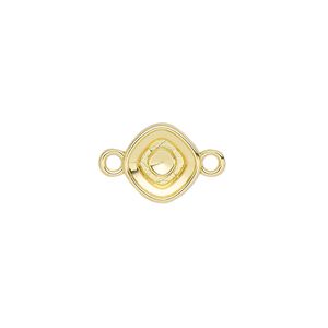 Link, Almost Instant Jewelry&reg;, gold-finished "pewter" (zinc-based alloy), 10.5mm diamond with 8mm faceted cushion setting. Sold per pkg of 2.