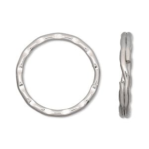 Key ring 1pkg100 nickel-finished, 25mm hammered round, 21mm inside diameter / steel