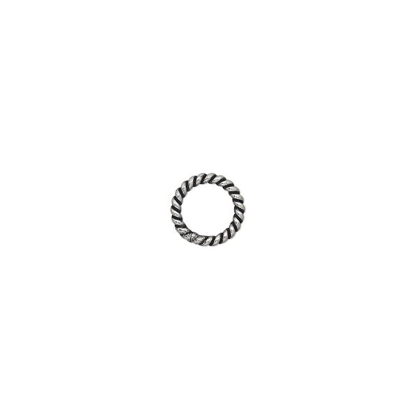 Jump ring 1pkg60 silver-plated, 8mm soldered closed twisted round, 16 gauge / 5.4mm inside diameter / copper / antique image number 0