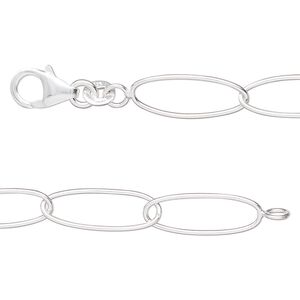 Chain 1pkg1 sterling silver oval, 8mm / lobster claw clasp, 18 inch