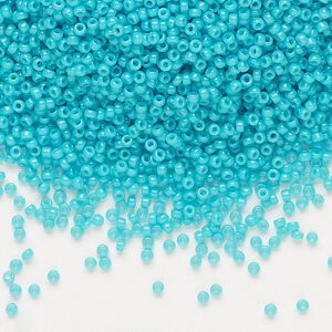 Seed bead, Miyuki, glass, pkg/35g, #15 rocaille, opaque outside dyed turquoise green, (RR-1483).