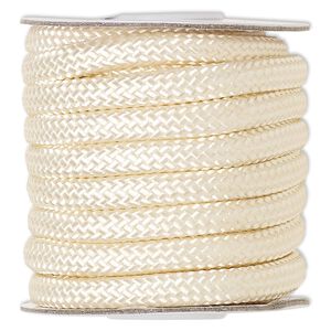 Cord, nylon, beige, 8mm braided. Sold per 15-foot spool.