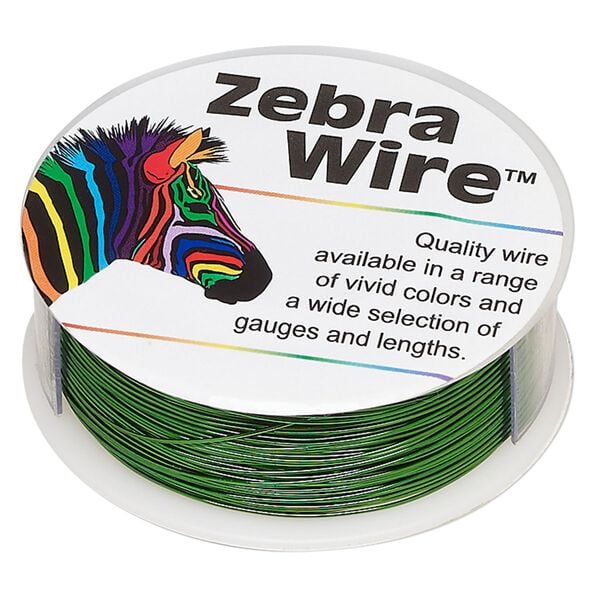 Wire, Zebra Wire&trade;, color-coated copper, green, round, 26 gauge. Sold per 1/4 pound spool, approximately 115 yards. image number 0