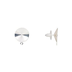 Earstud 1pkg10 Almost Instant Jewelry&reg;, 18.5mm round / 18mm rivoli glue-in setting / closed loop / comfort clutch, silver-finished brass / steel / plastic 5 pair