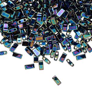 Seed bead, TILA&reg;, glass, pkg/40g, 5x2.3mm half tila rectangle, opaque metallic iris variegated blue, (HTL-455).
