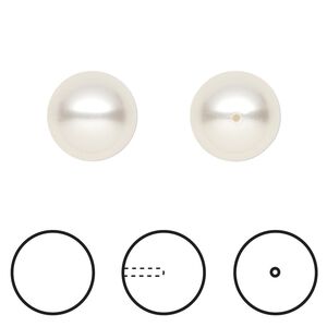 Pearl 100pk white, Swarovski&reg; 12mm half-drilled round 5818