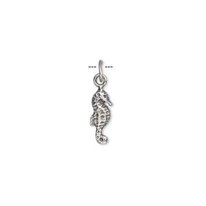 Charm, antiqued sterling silver, 12x5mm seahorse. Sold per pkg of 4.