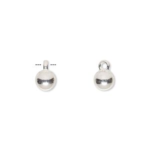 Drop, silver-finished "pewter" (zinc-based alloy), 6mm round. Sold per pkg of 10.