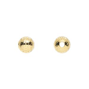 Bead 1pkg10 gold-plated, 8mm dimpled round, brass