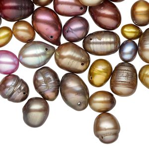Pearl mix, cultured freshwater pearl (dyed), mixed colors, 4mm-14x12mm top-drilled teardrop , Mohs hardness 2-1/2 to 4. Sold per 2-ounce pkg, approximately 75 beads.