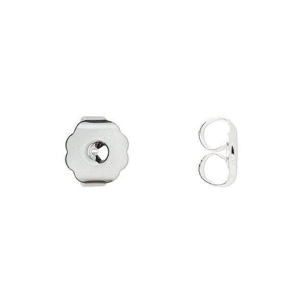 Earnut 1pkg500 silver-plated, 10x9mm scalloped round / monster, brass 250 pair image number 0