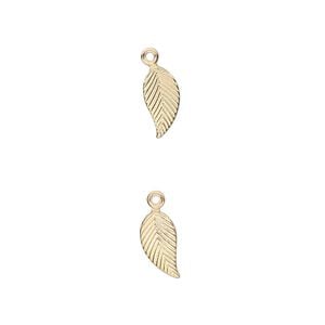 Charm, 14Kt gold-filled, 10x5mm single-sided left- and right-facing textured leaf. Sold per pkg of 2.