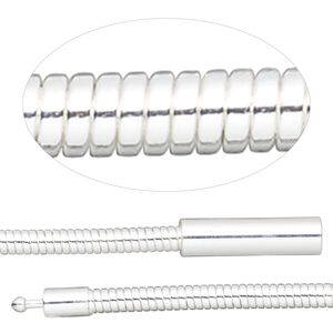 Chain 1pkg1 omega, silver-plated, 3mm / fits 4.5mm or larger hole / pop-style clasp, brass 7 inch