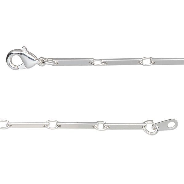 Chain 1pkg1 silver-plated bar & link, 2mm / lobster claw clasp, brass 18 inch image number 0