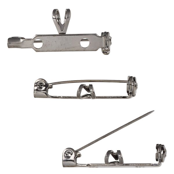 Pin back 1pkg10 gunmetal-finished "pewter", 26x12mm / locking bar, steel image number 0