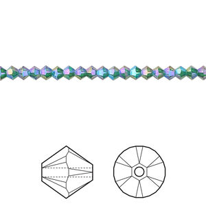 Bead 1pkg1440 majestic green shimmer 2X, Swarovski&reg;, 3mm bicone 5328