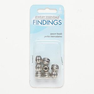 Bead, antiqued silver-finished "pewter" (zinc-based alloy), 10x10mm fluted barrel with 3.4-3.5mm hole. Sold per pkg of 8.