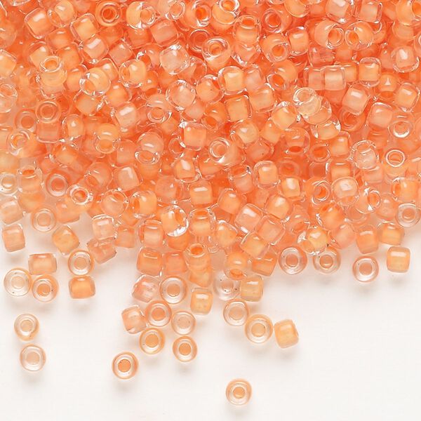 Seed bead, Dyna-Mites&trade;, glass 1pkg0.5kg, #8 round, transparent inside dyed color tangerine (204 8/0 RR) image number 0