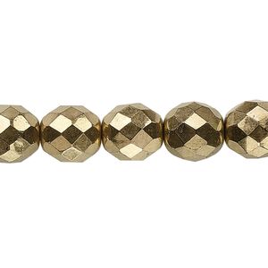 Bead, Czech fire-polished glass, opaque light bronze, 10mm faceted round. Sold per 15-1/2" to 16" strand, approximately 40 beads.