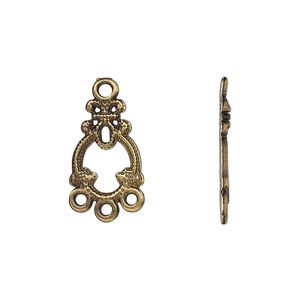 Drop, antique brass-finished "pewter" (zinc-based alloy), 15x11mm single-sided fancy open teardrop with 4 closed loops. Sold per pkg of 20.
