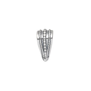 Bail, ice-pick, antiqued sterling silver, 16x8mm beaded shield with dots and braids, 12mm grip length. Sold individually.