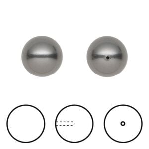 Pearl 1pkg4 dark grey, Crystal Passions&reg; 12mm half-drilled round 5818