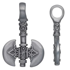 Pendant, "pewter" (zinc-based alloy), 43x27mm double-sided axe. Sold individually.