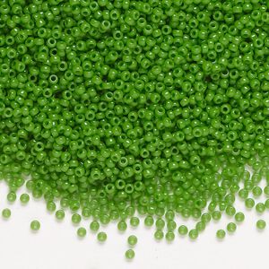 Seed bead, Miyuki, glass, pkg/35g, #15 rocaille, opaque green (RR-411).