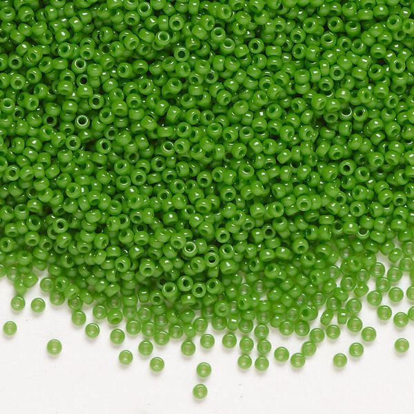 Seed bead, Miyuki, glass, pkg/35g, #15 rocaille, opaque green (RR-411). image number 0