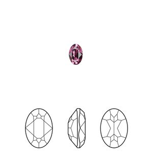 Fancy stone 4pk dark rose foil back, Crystal Passions&reg; 6x4mm oval 4120