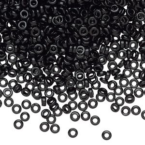 Seed bead, Miyuki, glass, pkg/250g, 3x1.3mm spacer rondelle, opaque black, (SPR3-401).