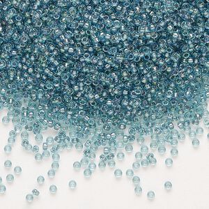 Seed bead, Miyuki, glass, pkg/250g, #15 rocaille, translucent dusk-lined luster crystal clear (RR-1824).