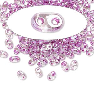 Seed bead, Preciosa Twin&trade; Czech glass, pkg/50g, 5x2.5mm oval, transparent violet terra color-lined clear, (38628).