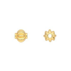 Bead 1pkg50 gold-finished "pewter", 8mm corrugated round